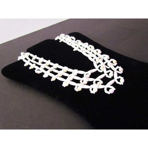 Vintage Layered Necklace Milk Glass Multi Beaded Loop - Picture 5 of 16